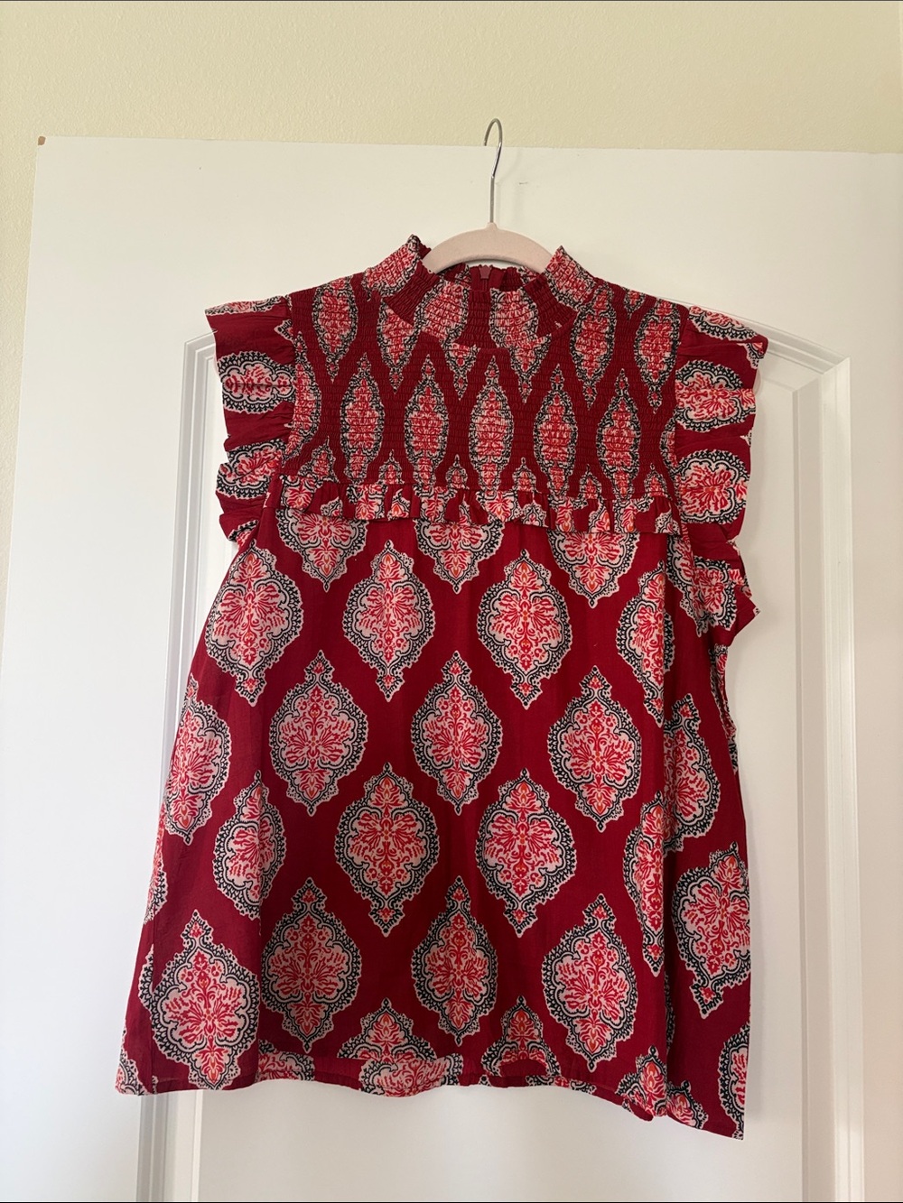 Burgundy Patterned Ruffle Top - Picture 1 of 1
